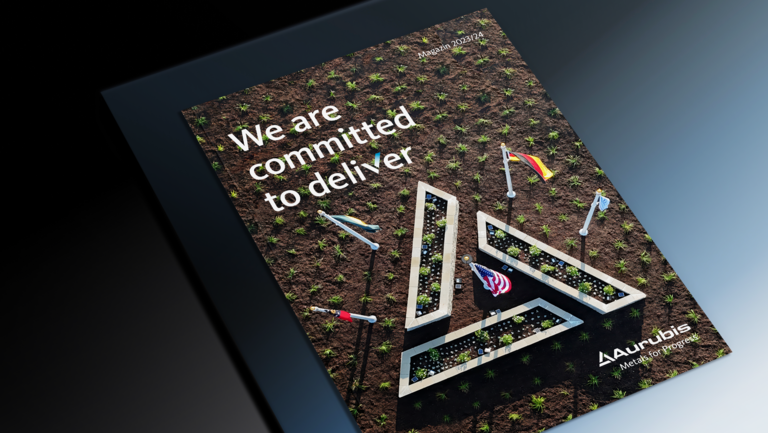 Foto: Aurubis: Ein Mockup mit dem Tiitelbild des gedruckten Magazins ist zu sehen