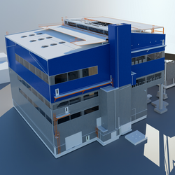 Foto: Aurubis: Mehrere Industrie Gebaeude an einer Straße und kleinen Türmen